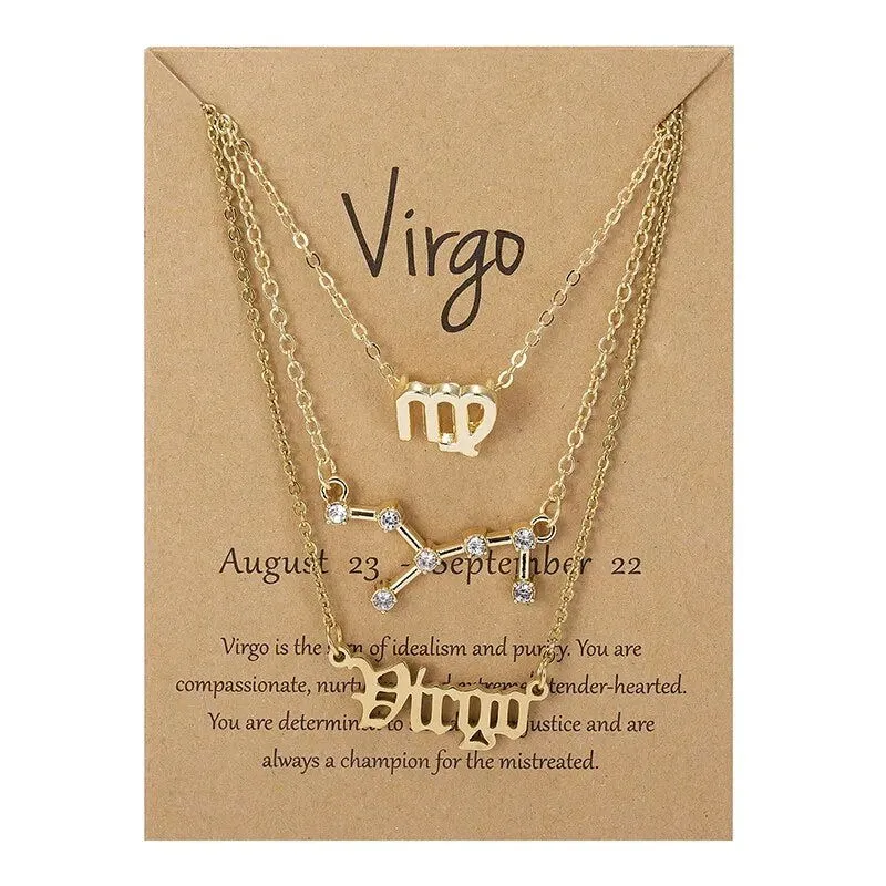 3Pcs/set 12 Zodiac Sign Necklace Women*