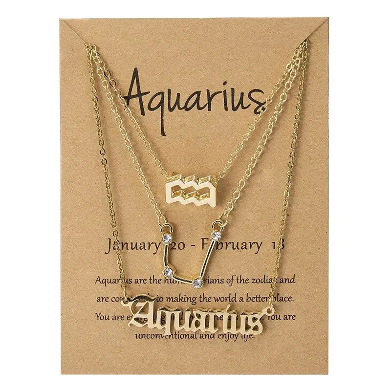 3Pcs/set 12 Zodiac Sign Necklace Women*