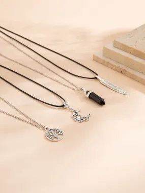 4pcs Moon & Geometric Charm Necklace for Women Girls Accessories Jewelry Gifts