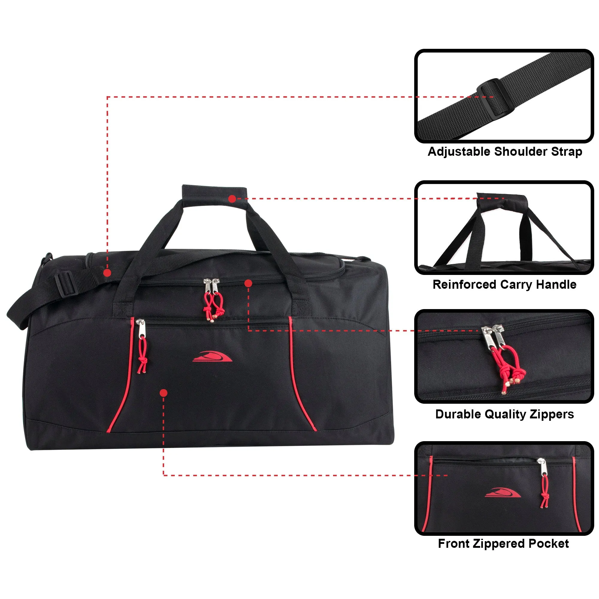 61cm Duffel Bag Jumbo 54L Capacity - Black With Front Zippered Pocket