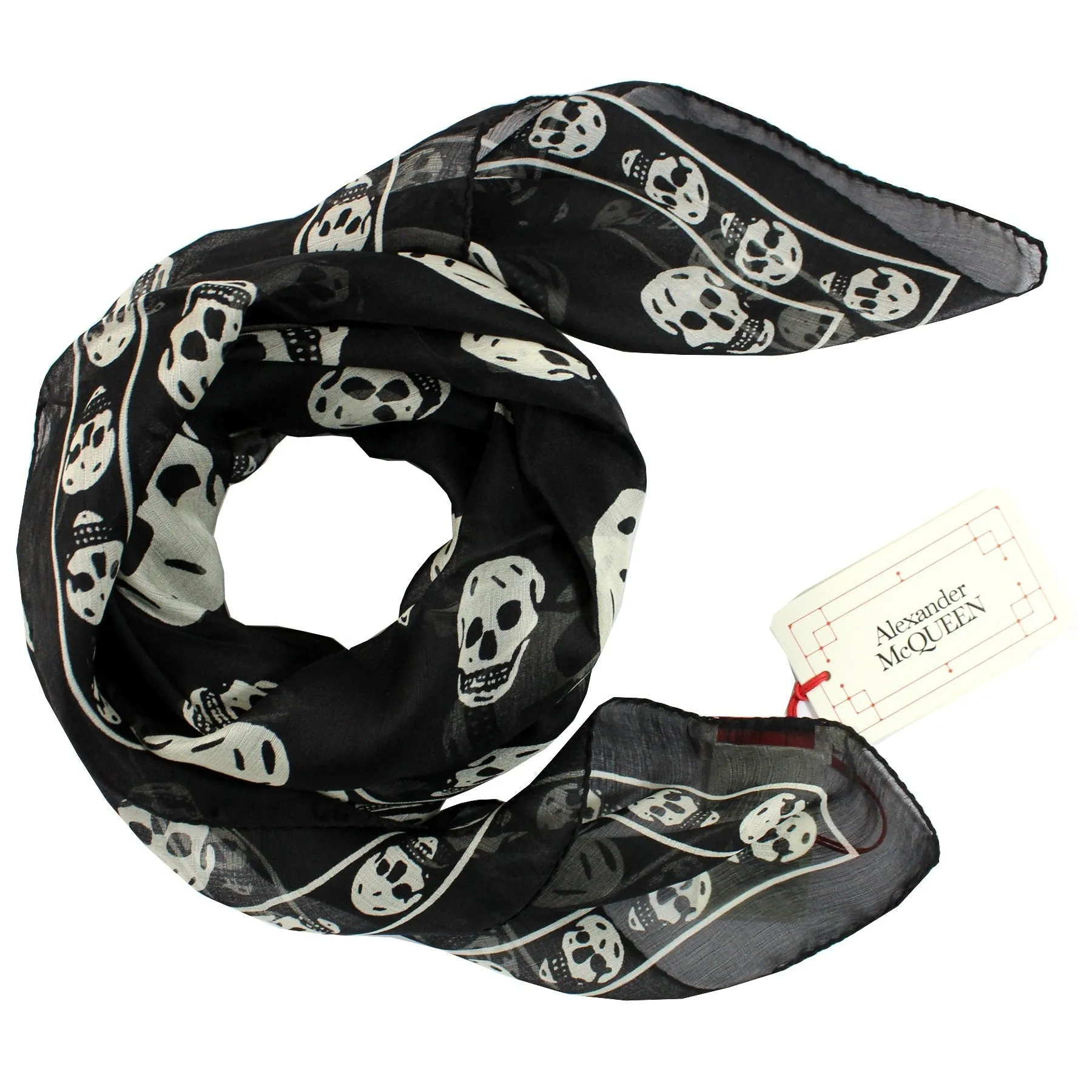 Alexander McQueen Scarf Black White Signature Skulls - Large Chiffon Silk Shawl SALE