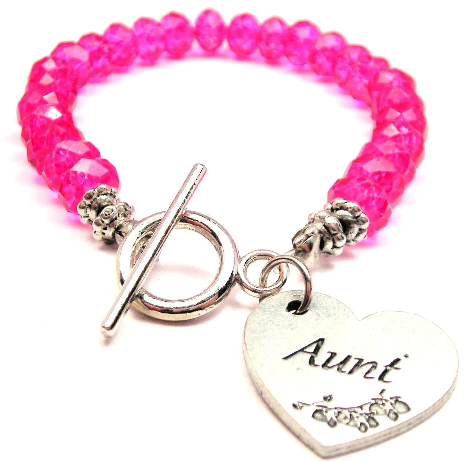 Aunt Heart Crystal Beaded Toggle Style Bracelet