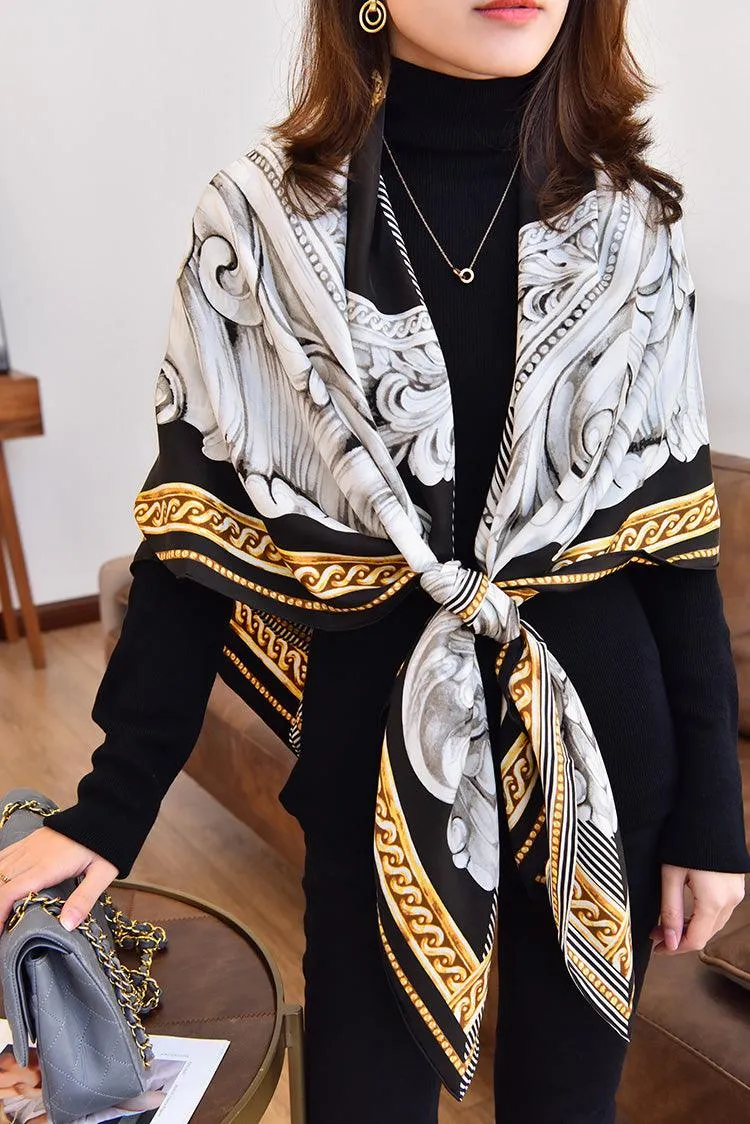 Baroque Style 100% Silk Shawl Wraps Scarf for Women Fashion Accessories 130*130cm