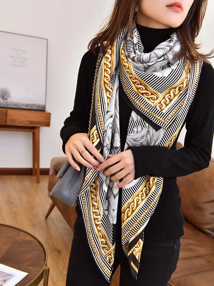 Baroque Style 100% Silk Shawl Wraps Scarf for Women Fashion Accessories 130*130cm