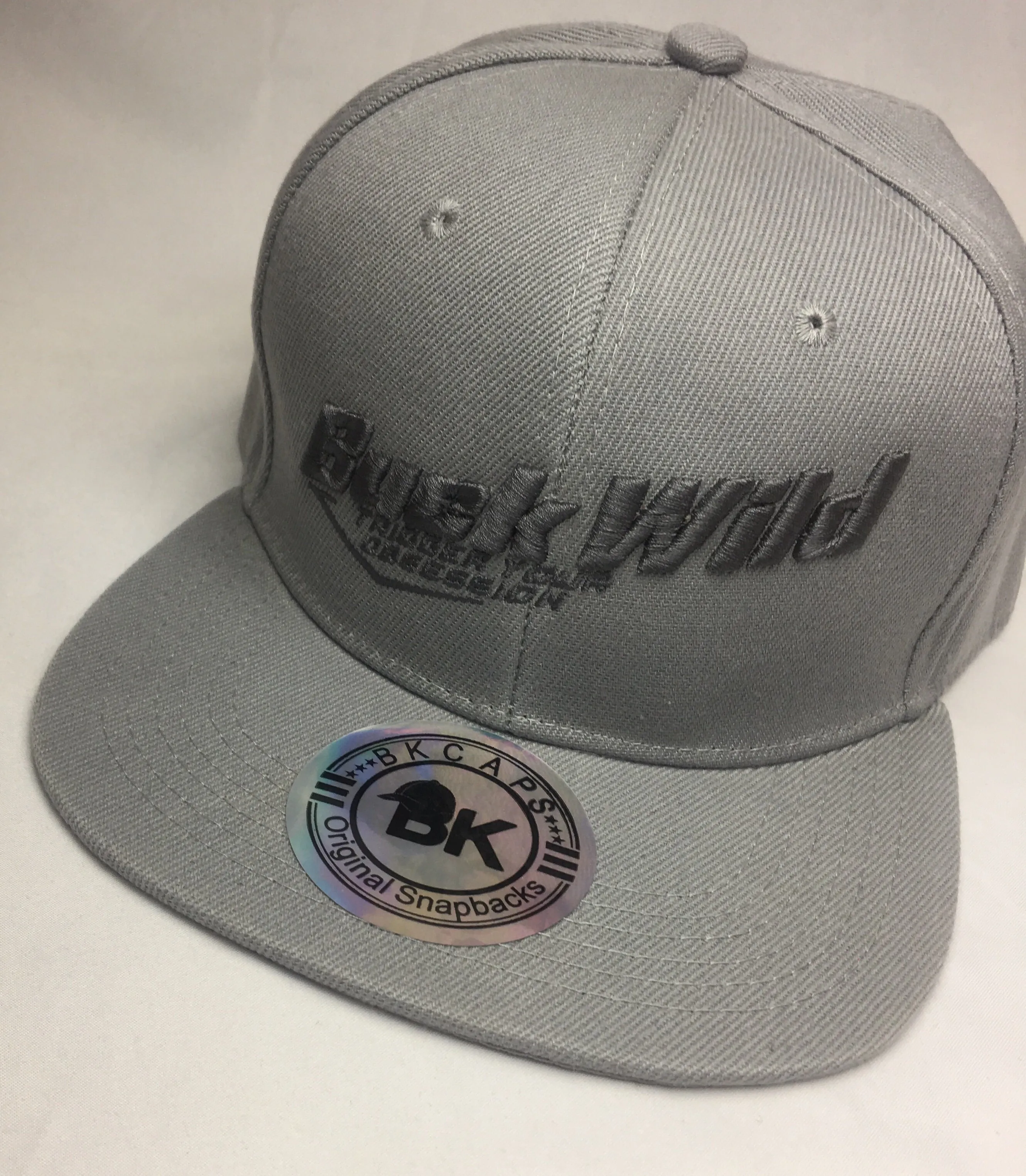 Buck Wild Flat Bill Hat in Gray with Gray Snap Back Hat