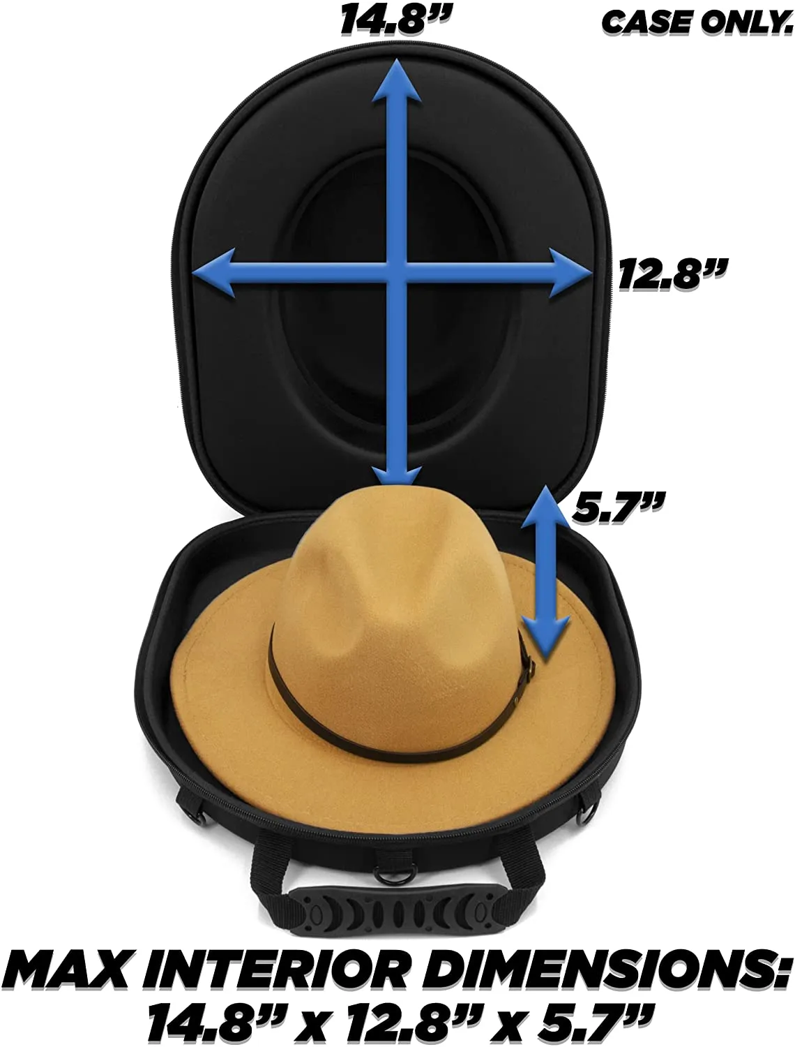 CASEMATIX Hat Case for Fedora, Panama, Bowler Hats and More - Hard Shell Hat Travel Case with Adjustable Carry Strap, Luggage Strap and ID Card Slot