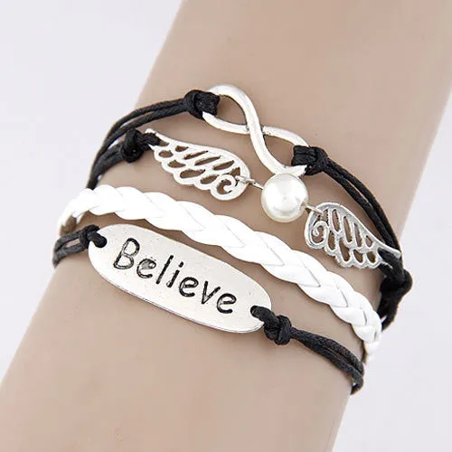 Charm Vintage Multilayer Charm Leather Bracelet Women Owl Cross Believe Bracelets Cheap Statement Jewelry Lady Best Friends Gift