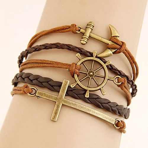 Charm Vintage Multilayer Charm Leather Bracelet Women Owl Cross Believe Bracelets Cheap Statement Jewelry Lady Best Friends Gift