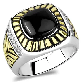 CJ3294 Wholesale Men's Stainless Steel Two-Tone IP Gold Synthetic Jet Ring