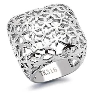 CJ7826OS Wholesale Square Stainless Steel Floral Cutout Cocktail Ring