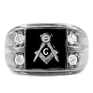 CJ7879OS Wholesale Stainless Steel 4-Stone Masonic Men's Ring