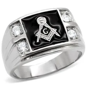 CJ7879OS Wholesale Stainless Steel 4-Stone Masonic Men's Ring