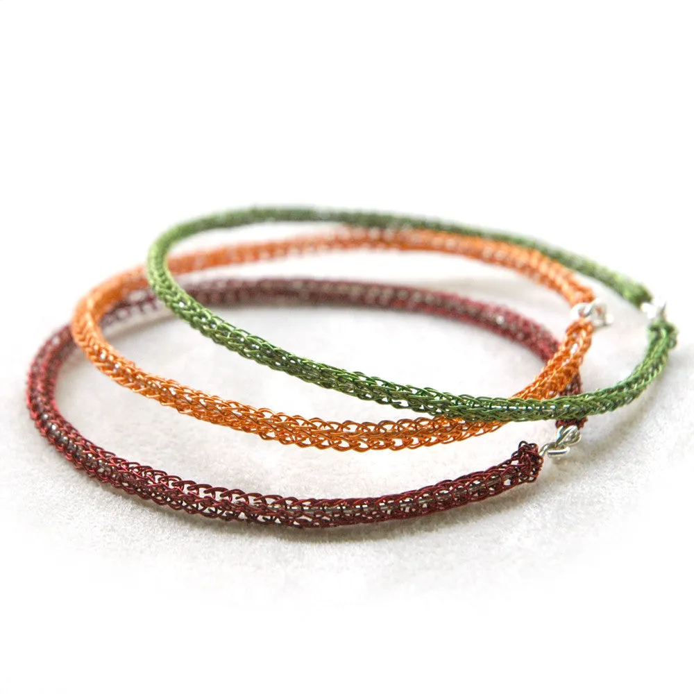 Color Bangles Trio - wire crochet jewelry , handmade funky bangles ,Marsala , fall colors