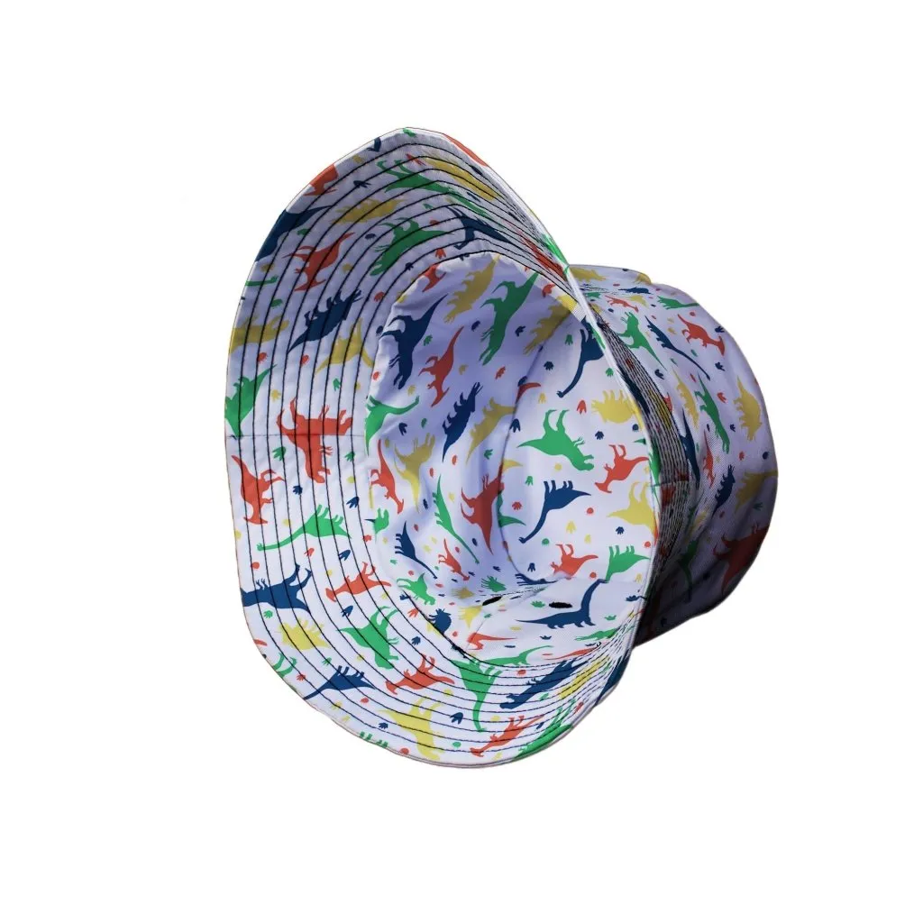 Colorful Dinosaur Silhouettes White Bucket Hat