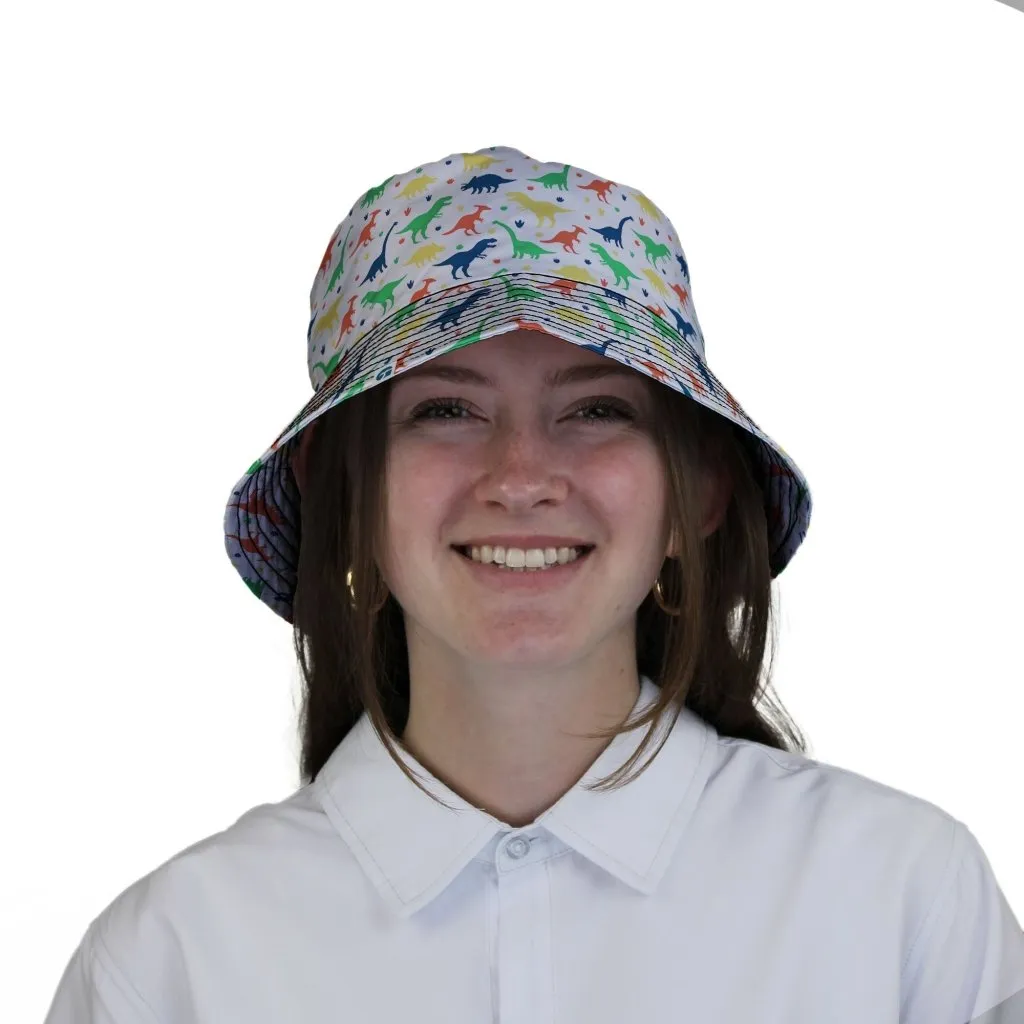 Colorful Dinosaur Silhouettes White Bucket Hat