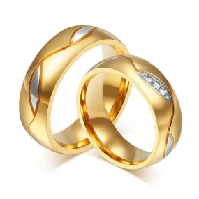 Couple Rings For Women Men Cubic Zirconia Wedding Ring 18K Gold Plated Stainless Steel Female Jewelry