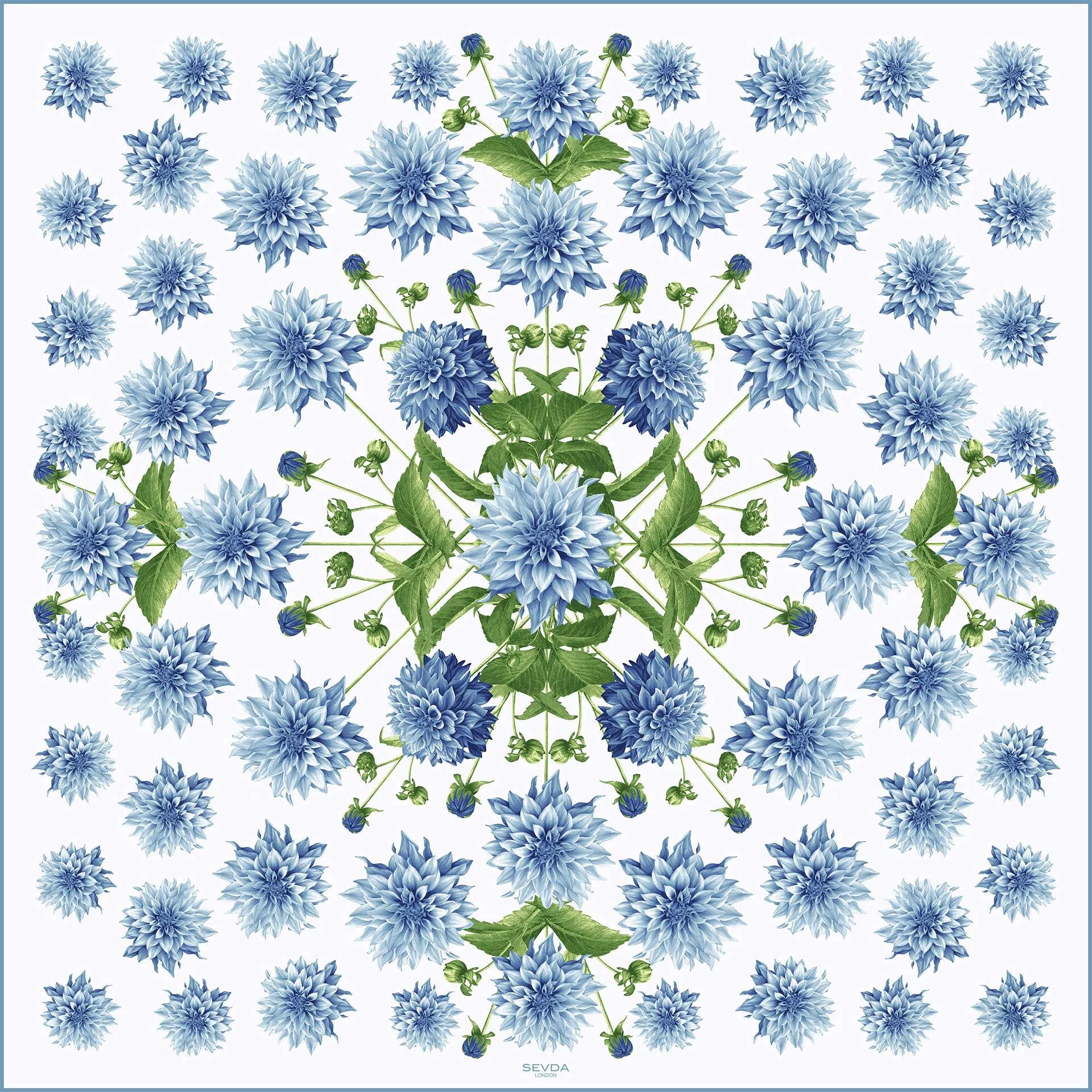 Dahlia Garden Silk Scarf Blue