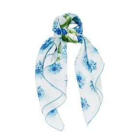 Dahlia Garden Silk Scarf Blue