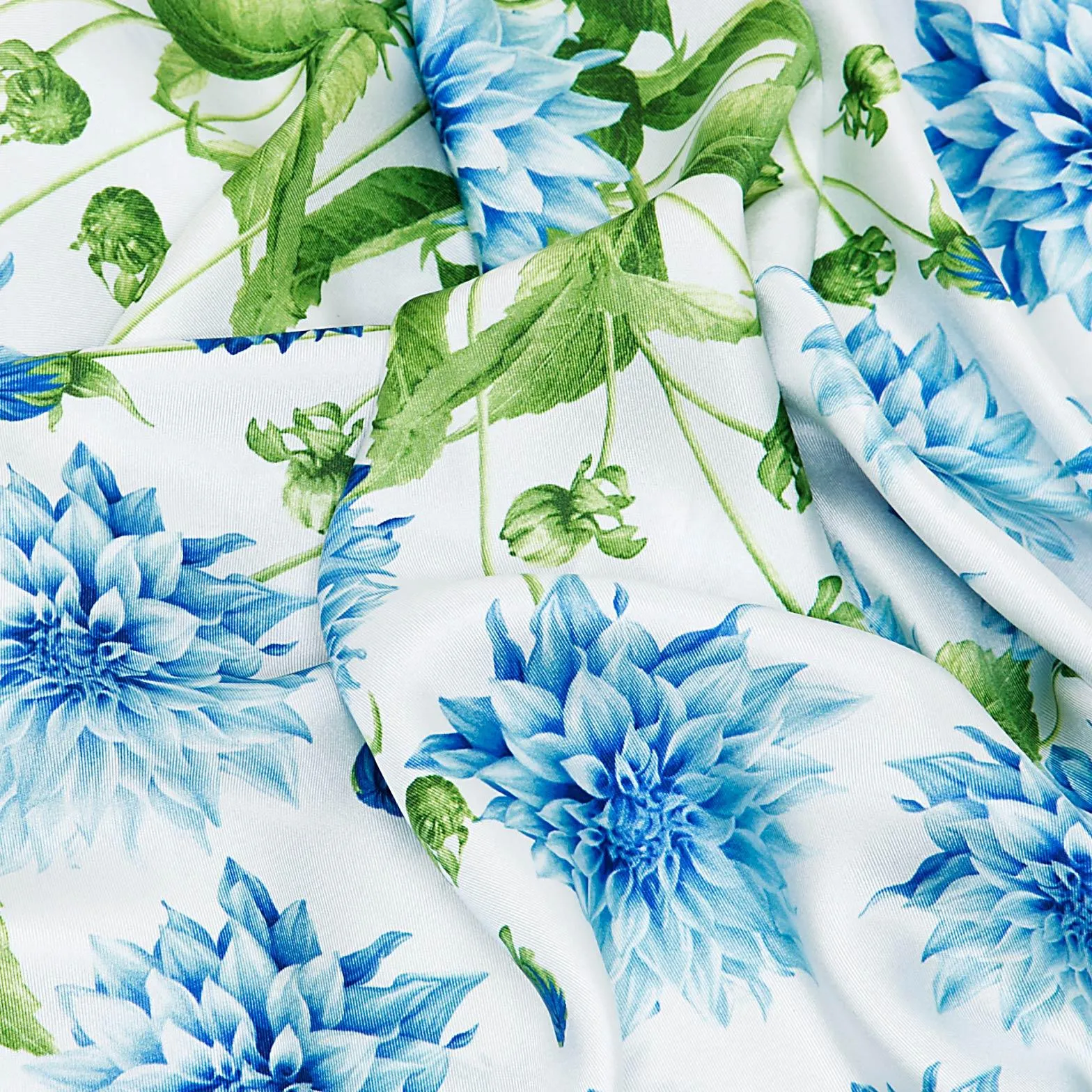 Dahlia Garden Silk Scarf Blue