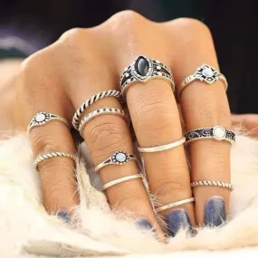 Desert Sky Boho Midi-Knuckle Rings Set of 12 - Silver or Gold