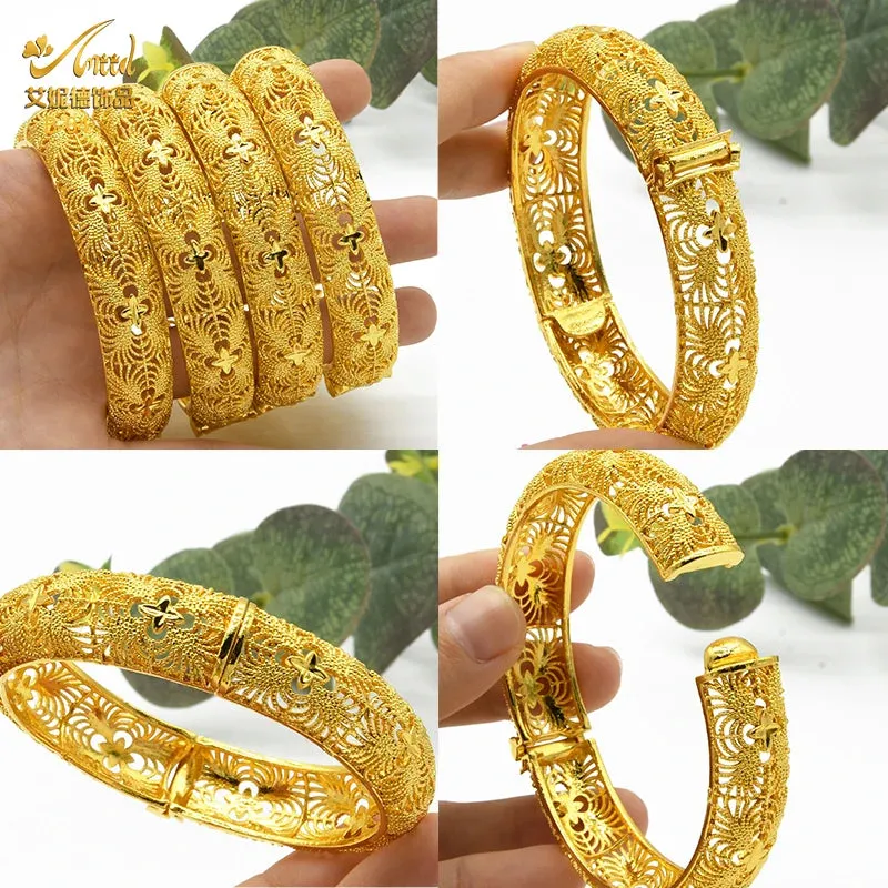 Dubai 24K Gold Color Bracelets for Women - Luxury Designer Indian Bangles, African Arabic Wedding Bridal Jewelry