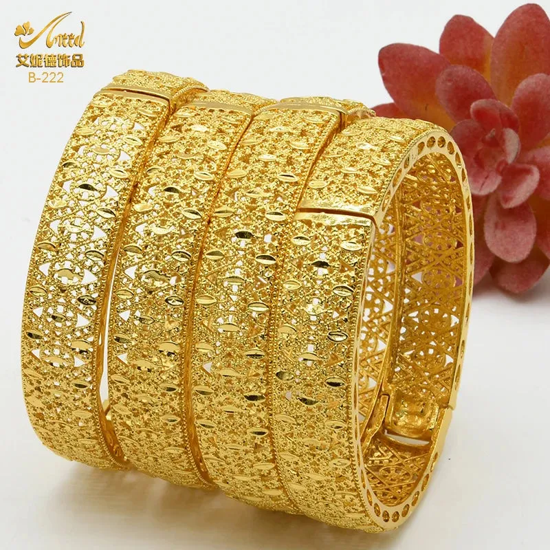 Dubai 24K Gold Color Bracelets for Women - Luxury Designer Indian Bangles, African Arabic Wedding Bridal Jewelry