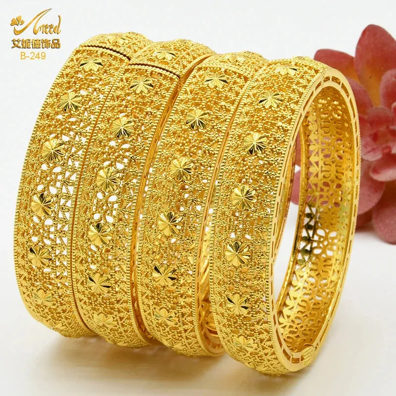 Dubai 24K Gold Color Bracelets for Women - Luxury Designer Indian Bangles, African Arabic Wedding Bridal Jewelry