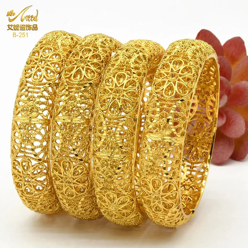 Dubai 24K Gold Color Bracelets for Women - Luxury Designer Indian Bangles, African Arabic Wedding Bridal Jewelry