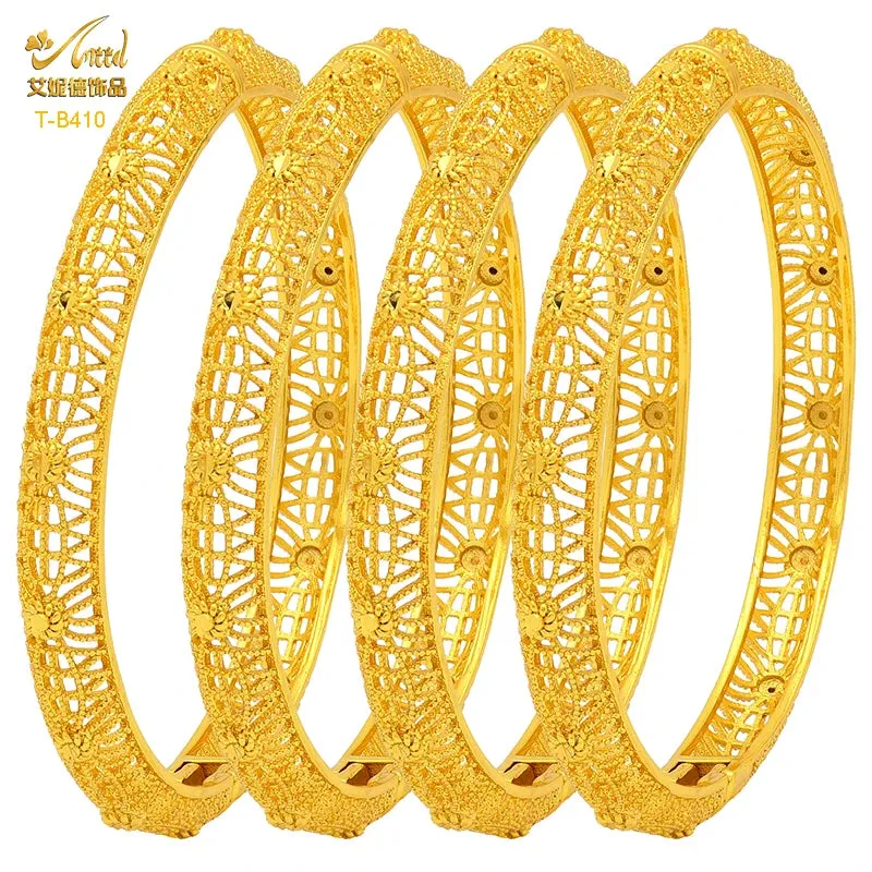 Dubai 24K Gold Color Bracelets for Women - Luxury Designer Indian Bangles, African Arabic Wedding Bridal Jewelry