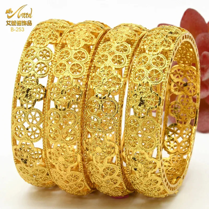 Dubai 24K Gold Color Bracelets for Women - Luxury Designer Indian Bangles, African Arabic Wedding Bridal Jewelry