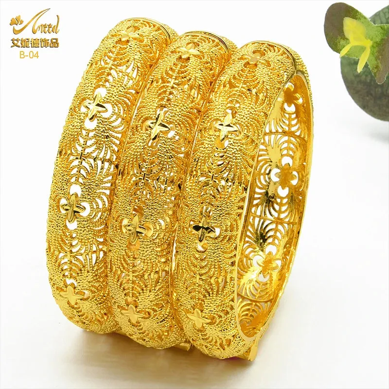 Dubai 24K Gold Color Bracelets for Women - Luxury Designer Indian Bangles, African Arabic Wedding Bridal Jewelry