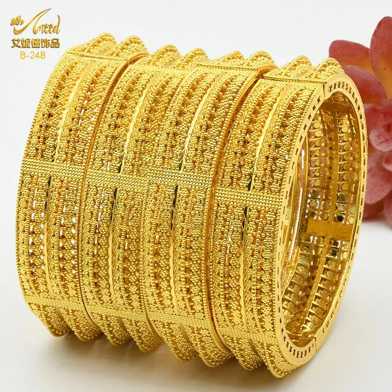 Dubai 24K Gold Color Bracelets for Women - Luxury Designer Indian Bangles, African Arabic Wedding Bridal Jewelry