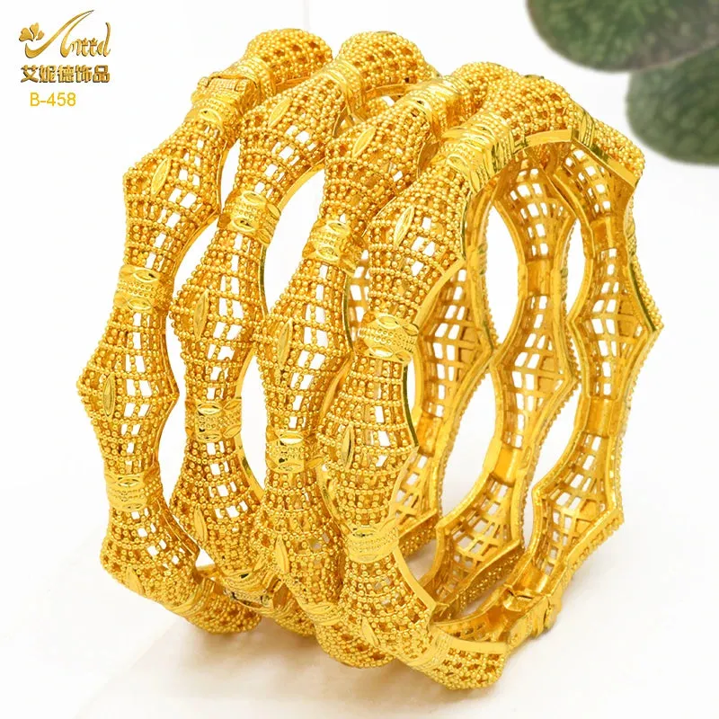 Dubai 24K Gold Color Bracelets for Women - Luxury Designer Indian Bangles, African Arabic Wedding Bridal Jewelry