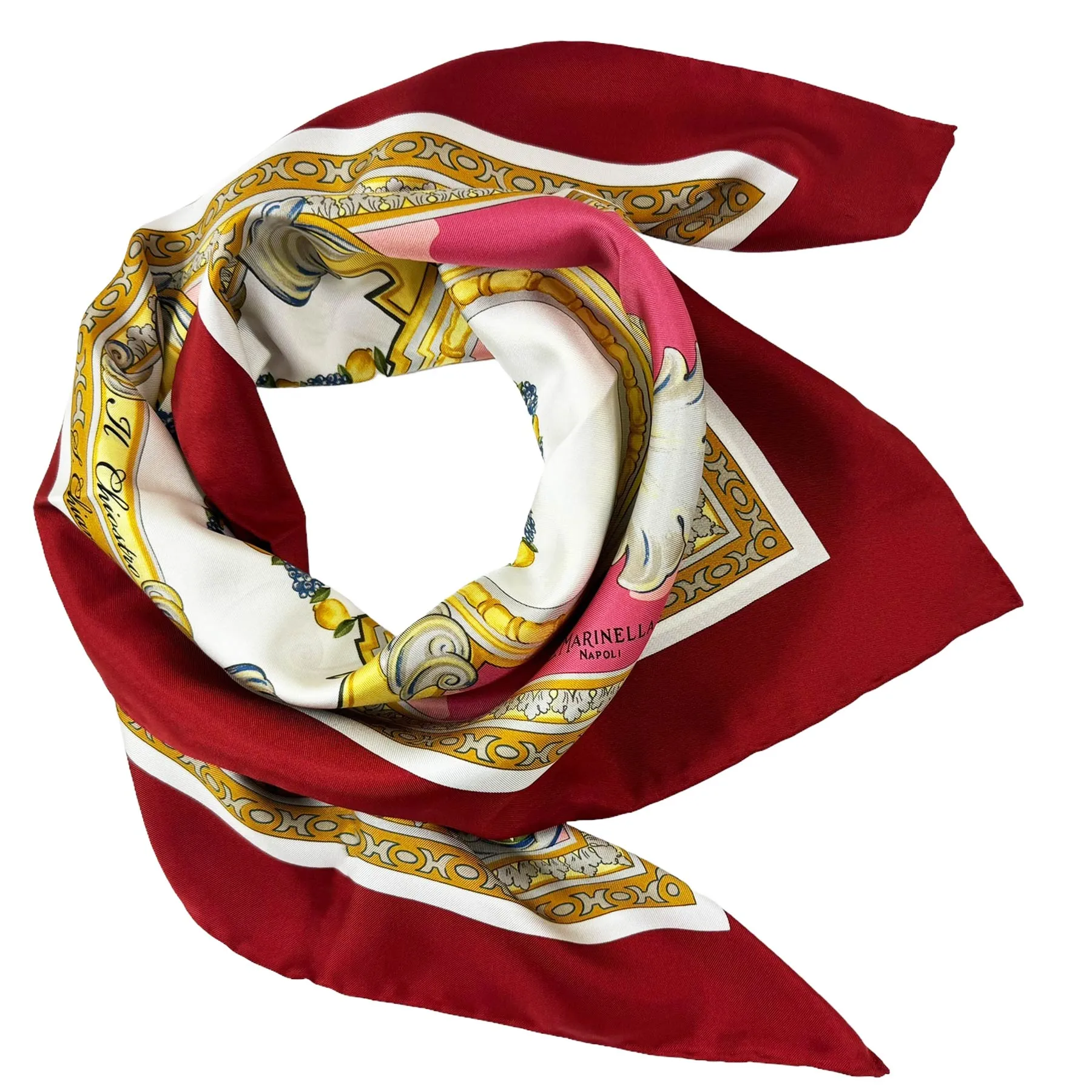 E. Marinella Scarf Maroon Il Chiostro Design - Twill Silk Square Foulard