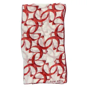 Elie Saab Scarf White Red Logo Design - Chiffon Silk Shawl FINAL SALE