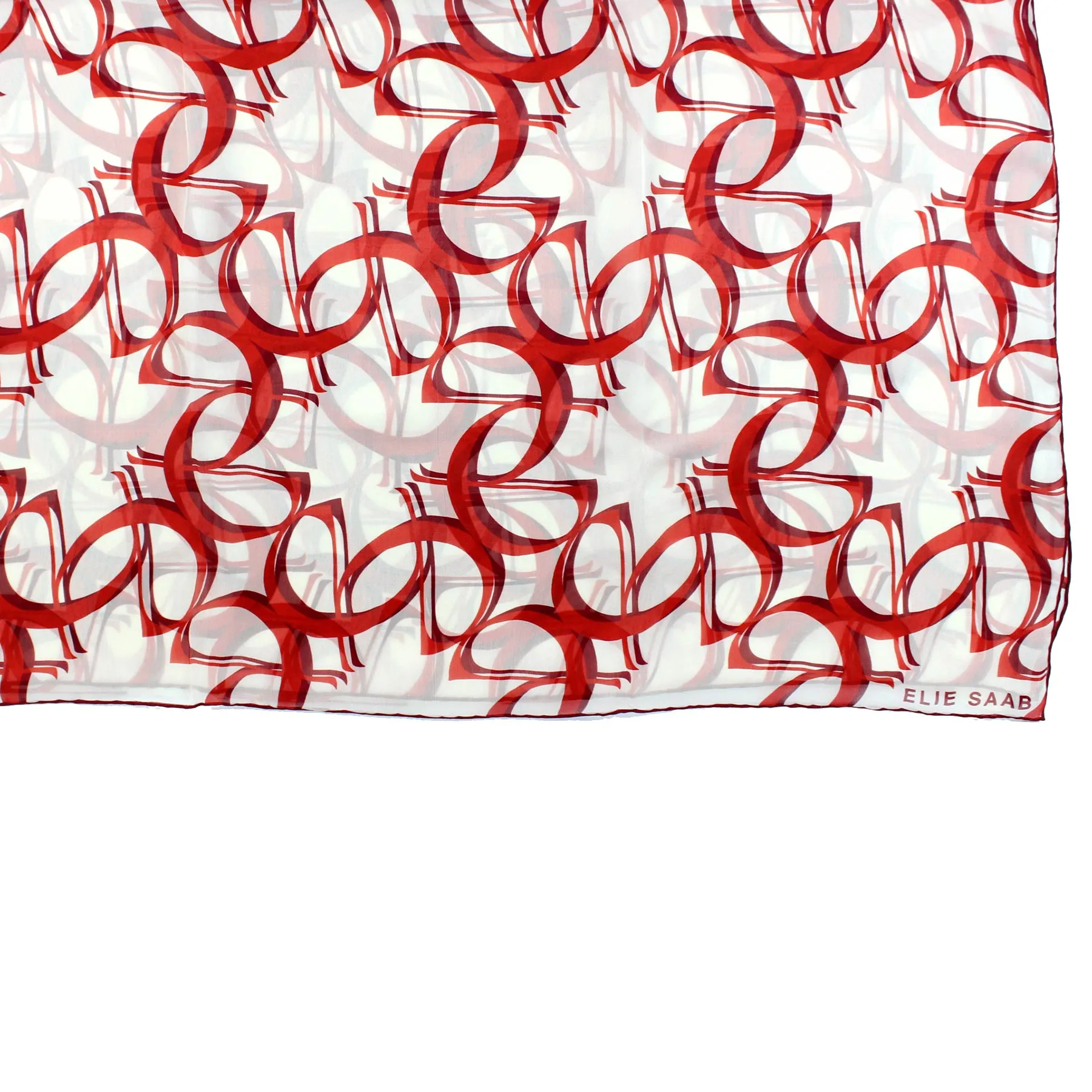 Elie Saab Scarf White Red Logo Design - Chiffon Silk Shawl FINAL SALE