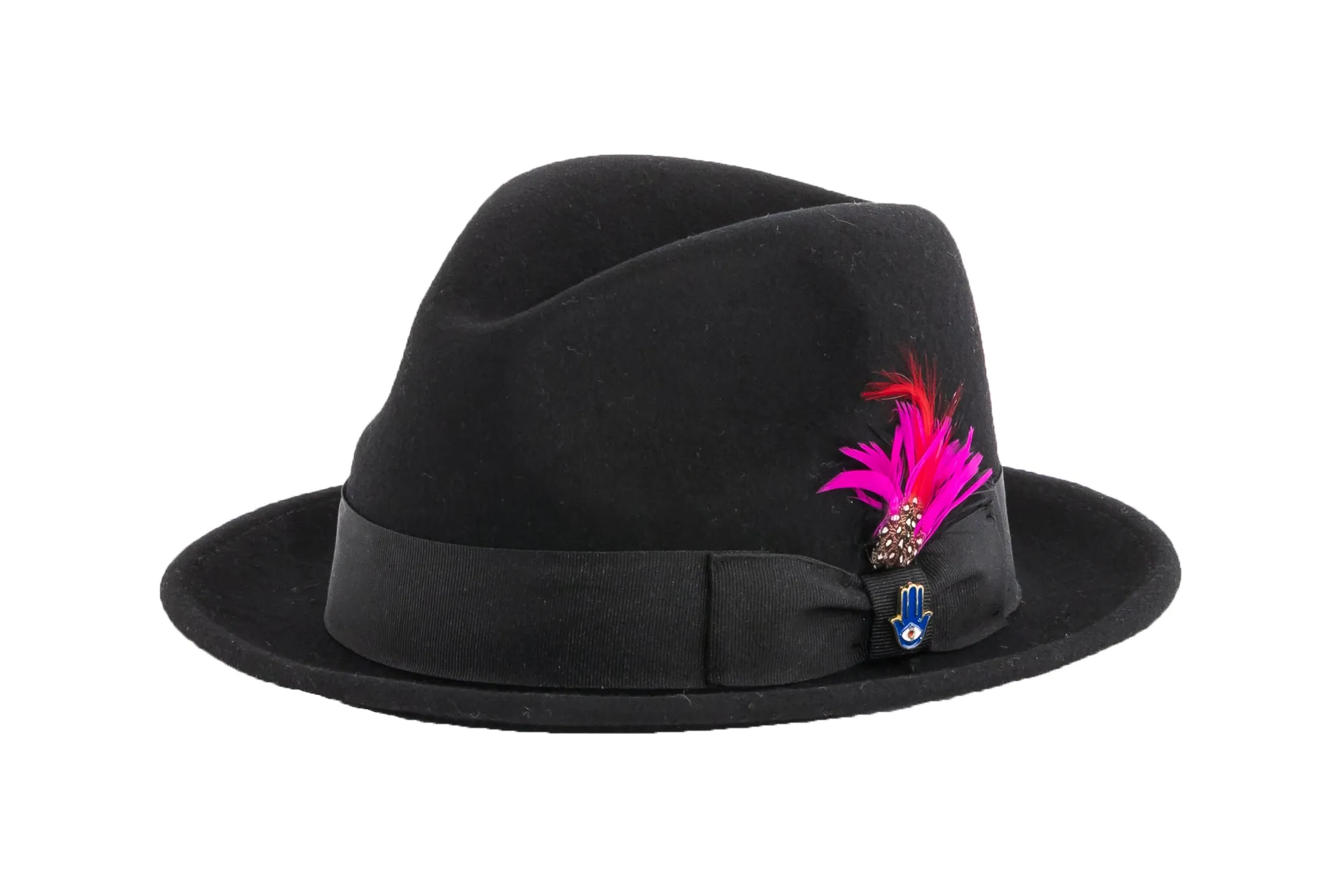 Ferrecci Brooks Soft 100% Australian Wool Felt Body With Removable Feather Fully Crushable Black Hat Great For Travel.