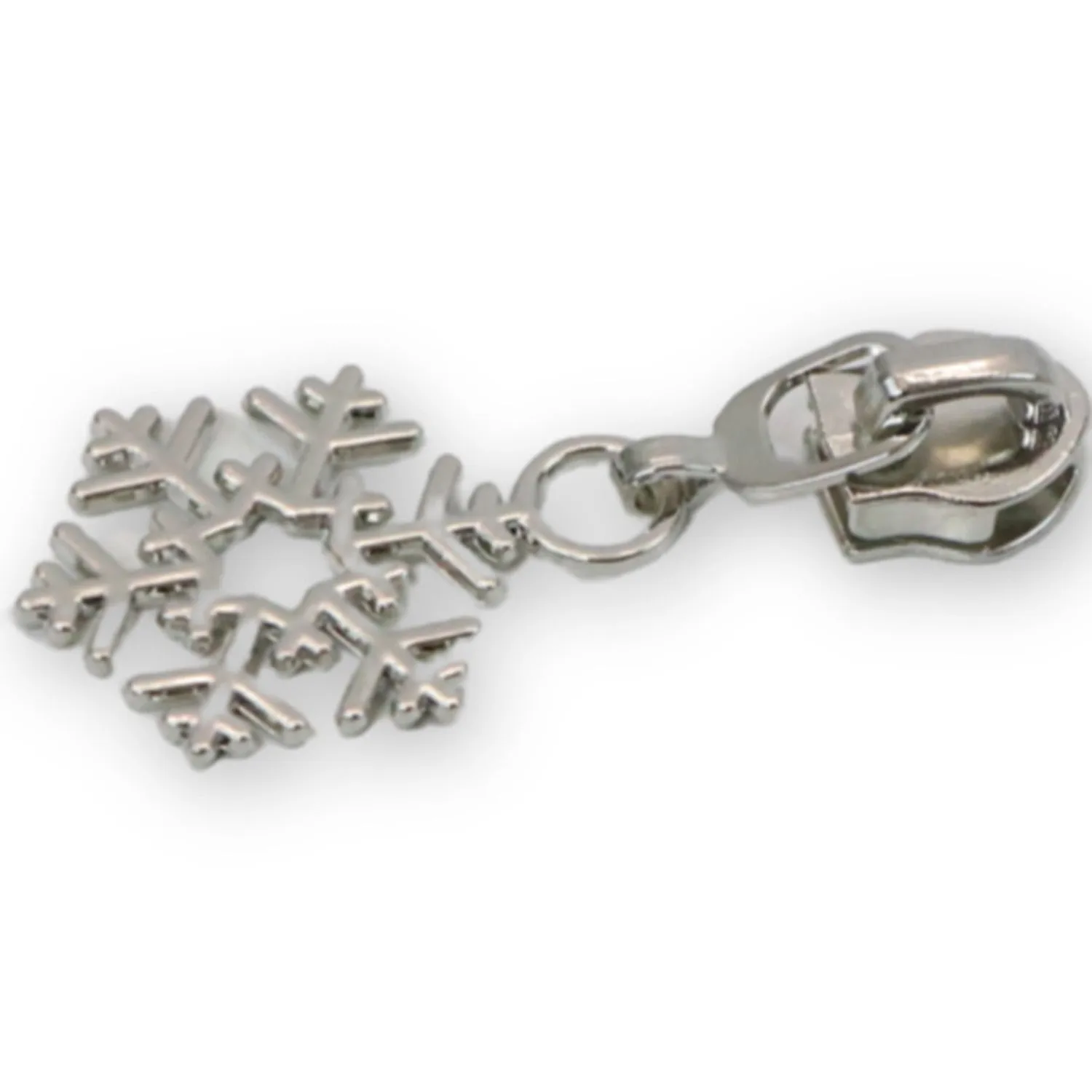 Four 5 Snowflake Zipper Pulls Nickel