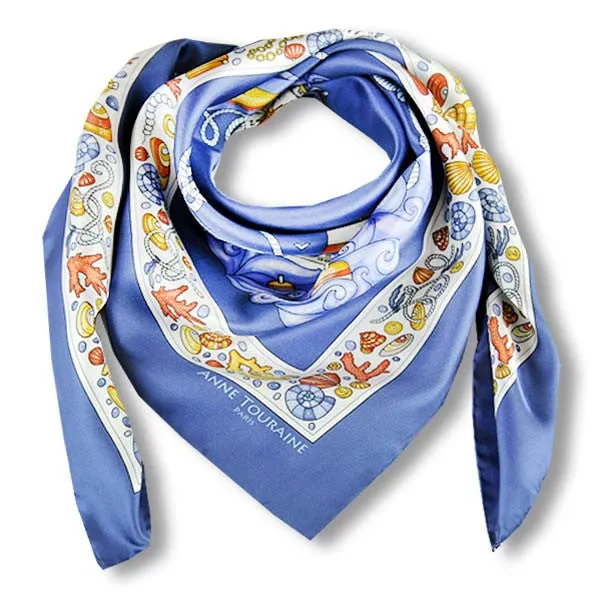 FRENCH SILK SCARF - NAUTICAL - Ocean Blue - 36x36"