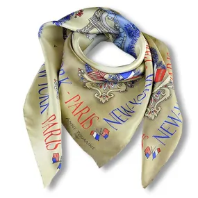 FRENCH SILK SCARF - PARIS NEW YORK - Beige - 36x36"