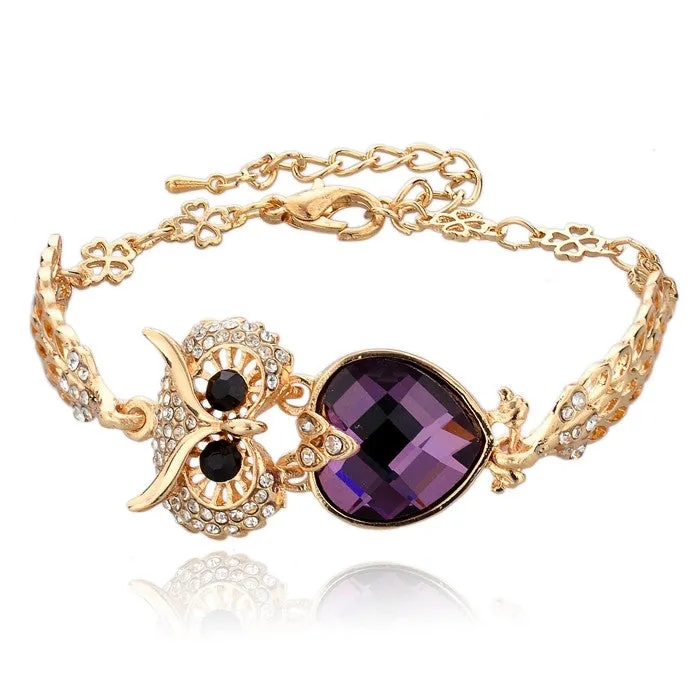 Gold Plated Owl Bracelets For Women Crystal Bracelets & Bangles Vintage Jewelry