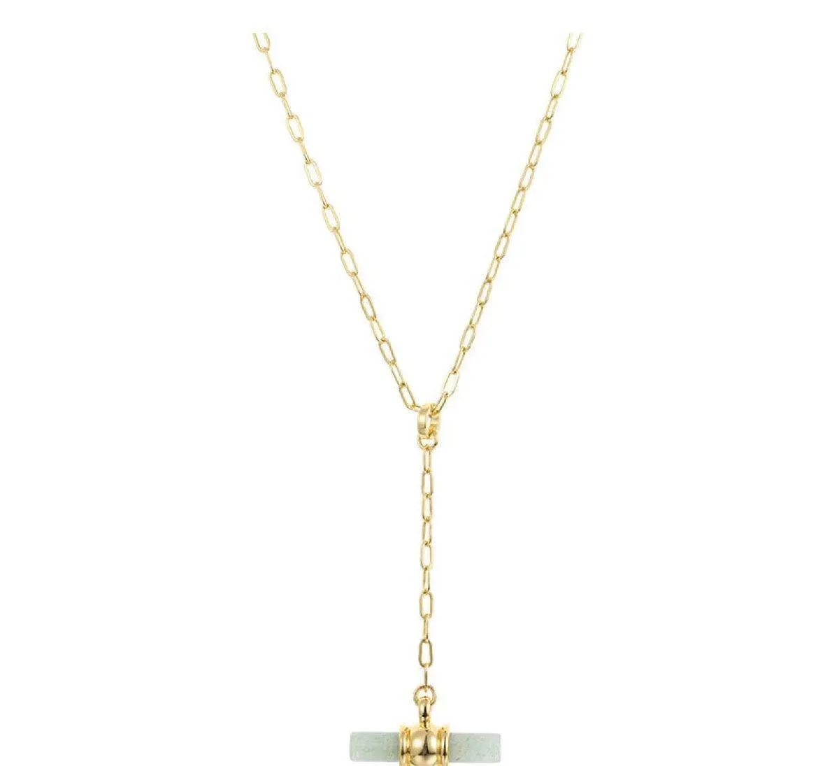 Gold-Plated Y-Shaped Inlaid Stone Pendants Necklace