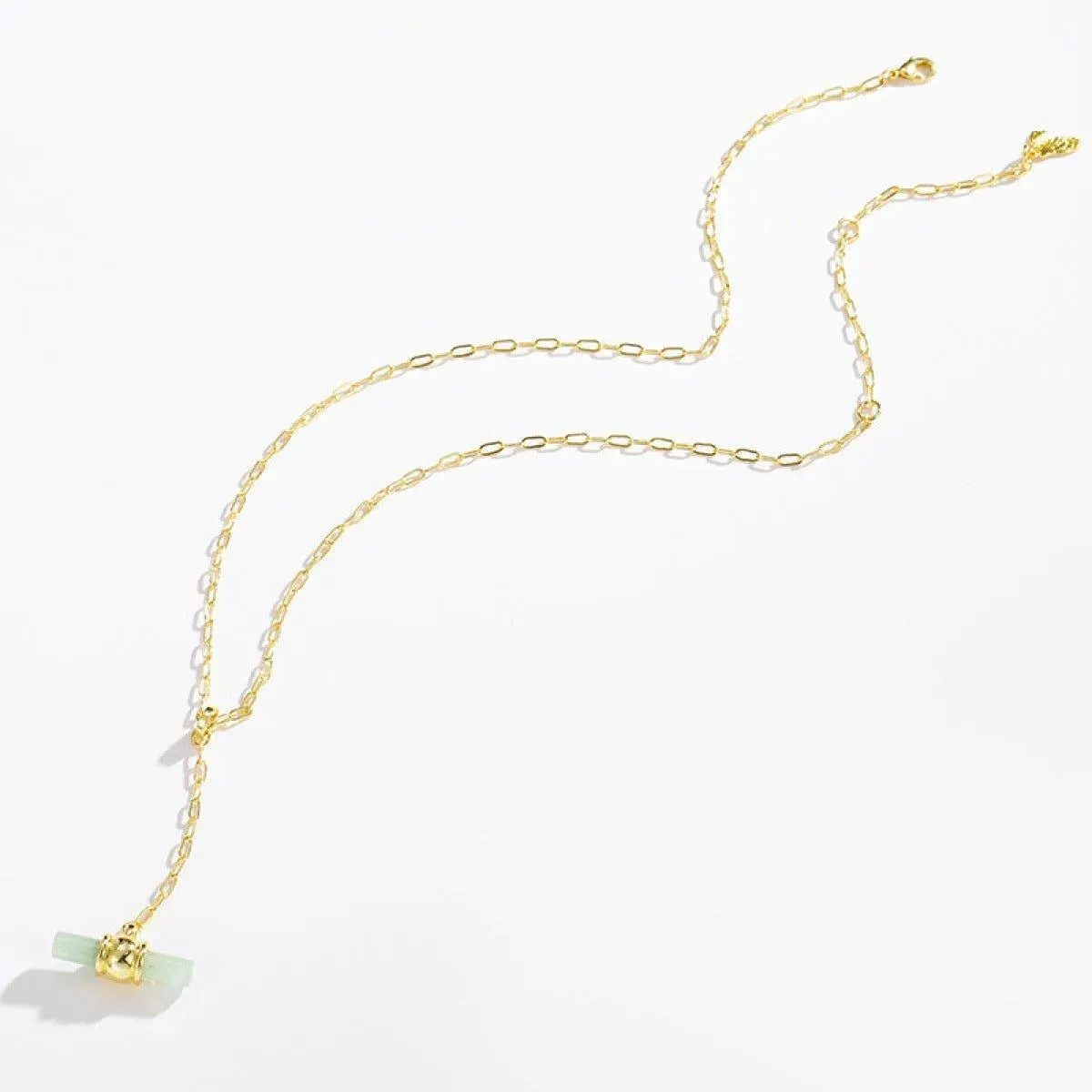 Gold-Plated Y-Shaped Inlaid Stone Pendants Necklace