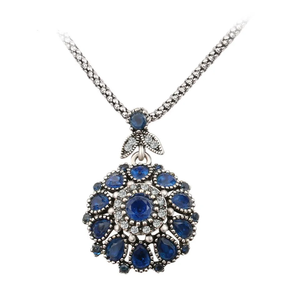 Gorgeous Bohemia Vintage Jewelry Fashion Resin Silver -Plated Women For Pendant Long Necklace Crystal Gifts