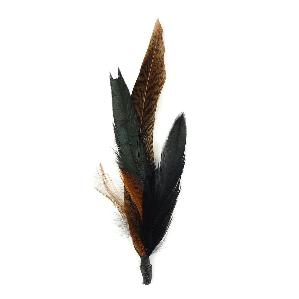 Hat Feather Trim With Golden Pheasant - Black Natural