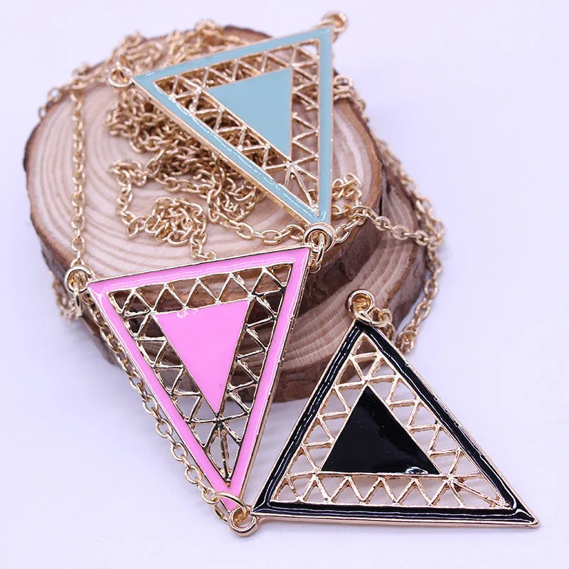 Hollow Triangle Drop Of Oil Exaggeration Influx Of People Long necklaces & pendants Sweater Chain vintage necklace