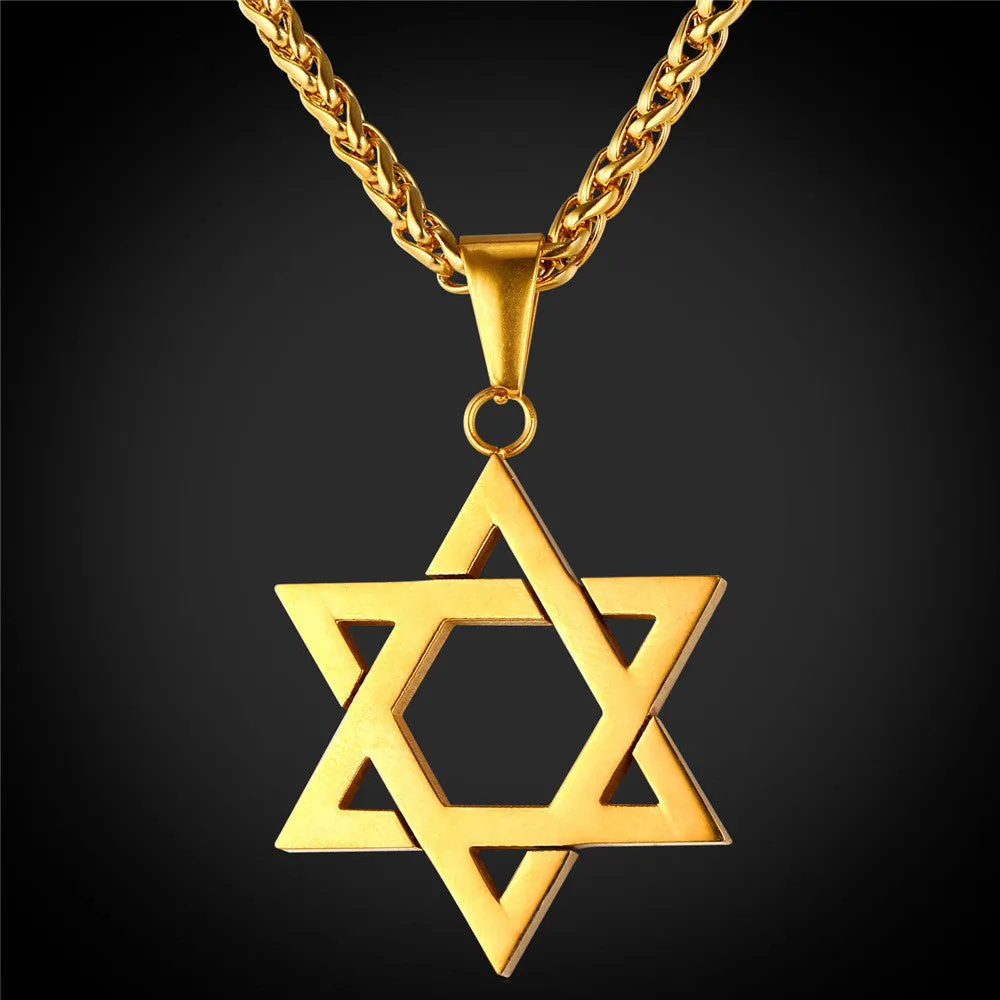 Jewish Jewelry Magen Star of David Pendant Necklace Women Men Chain Rose/Gold Plated Stainless Steel Israel Necklace