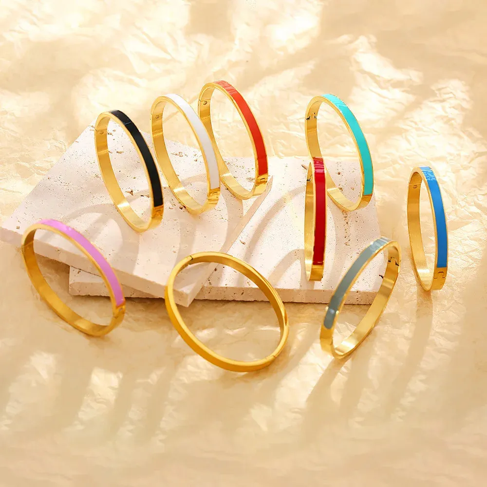 KESLEY Bangle Bracelets Enamel Colorful Luxury  Waterproof Hypoallergenic Hard Bracelets Luxury