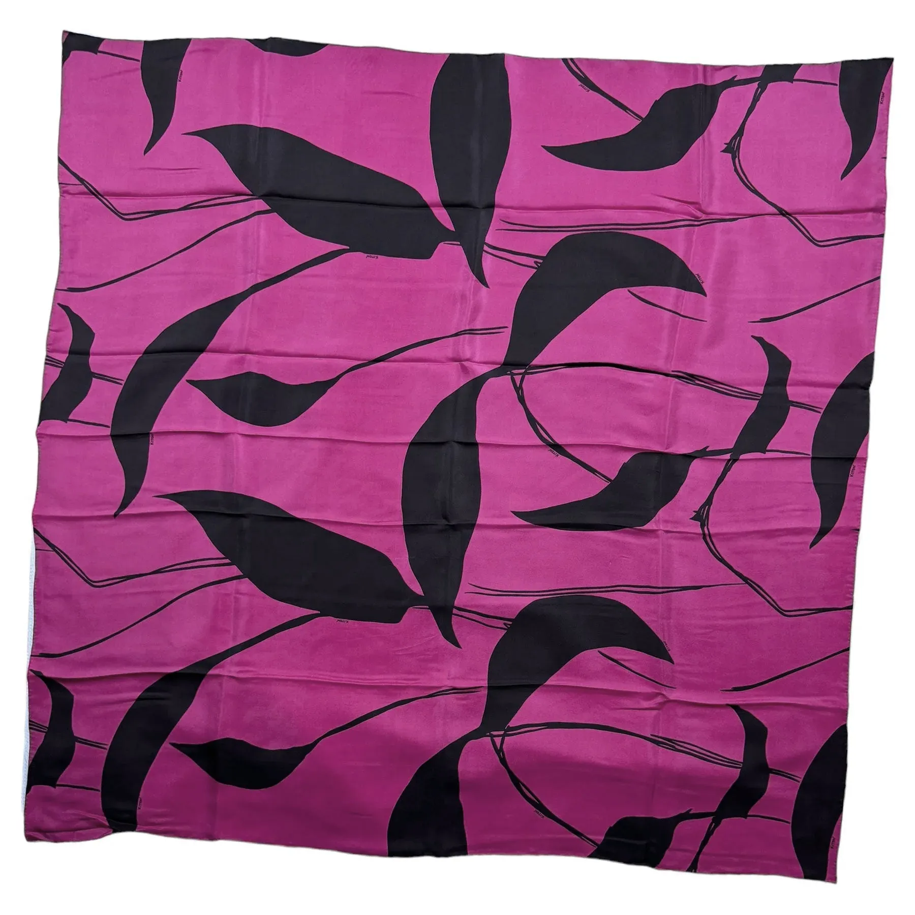 Kiton Women Scarf Magenta Brown Floral - Twill Silk Square Foulard