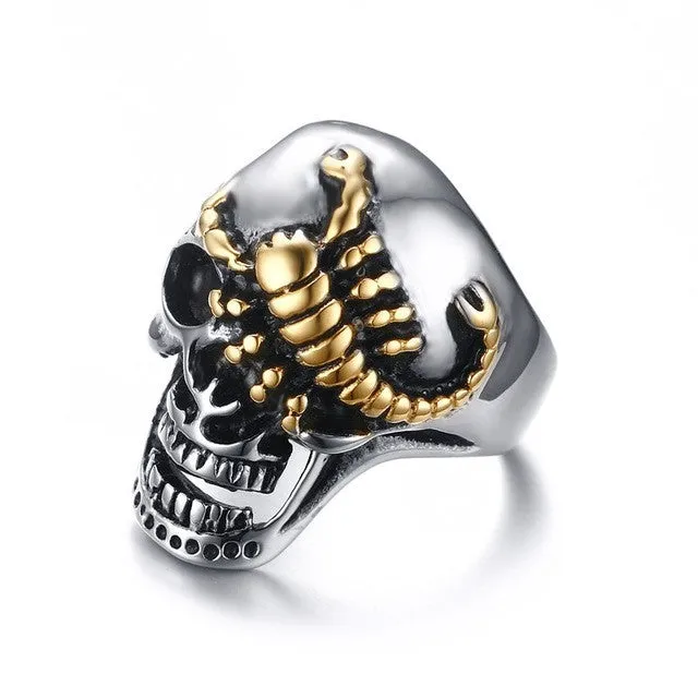 Men's Skull Bone Biker Rings Punk Scorpion Stainless Steel Male Retro Jewelry